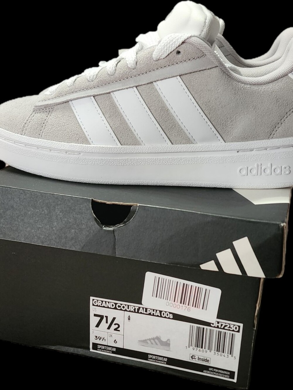 Adidas Grand Court Alpha Suede Sneakers in Light Gray & White   Women's 7 1/2